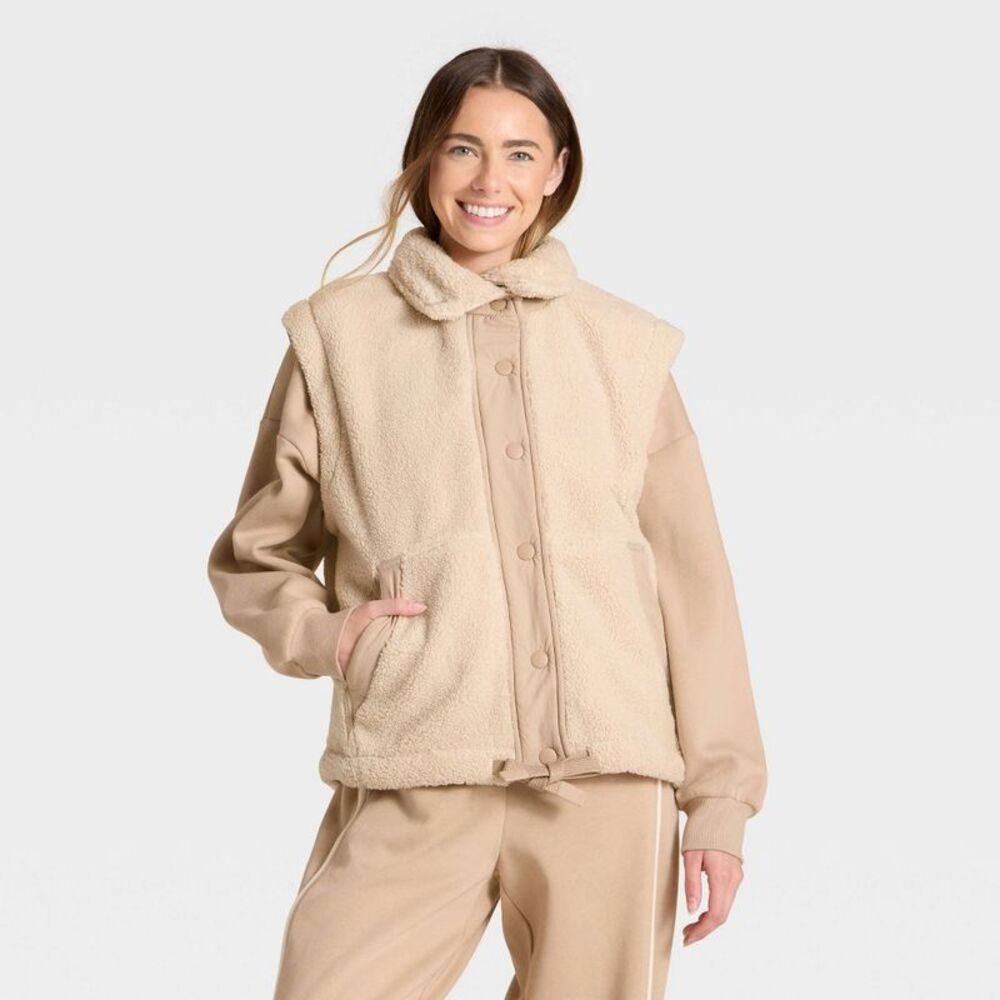 JoyLab - Women's High Pile Vest - JoyLab Tan/Taupe XXS Off-White